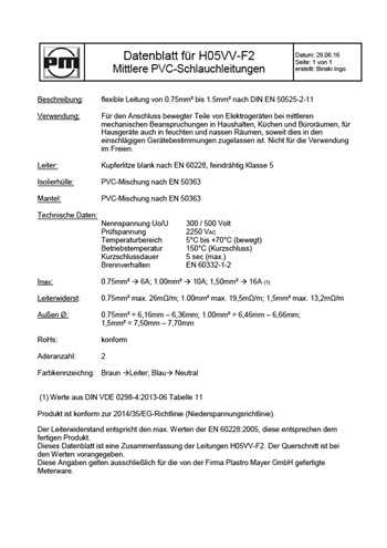 Data sheet H05VV-F2